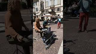 Morning Street Music. Sax, Guitar and Drums. Turin, Torino, Italy
