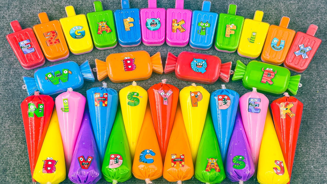 Mixing Alphabet Slime ASMR! ABC Alphabet Slime Bags & Rainbow Candy DIY 🌈 Oddly Satisfying Colors;