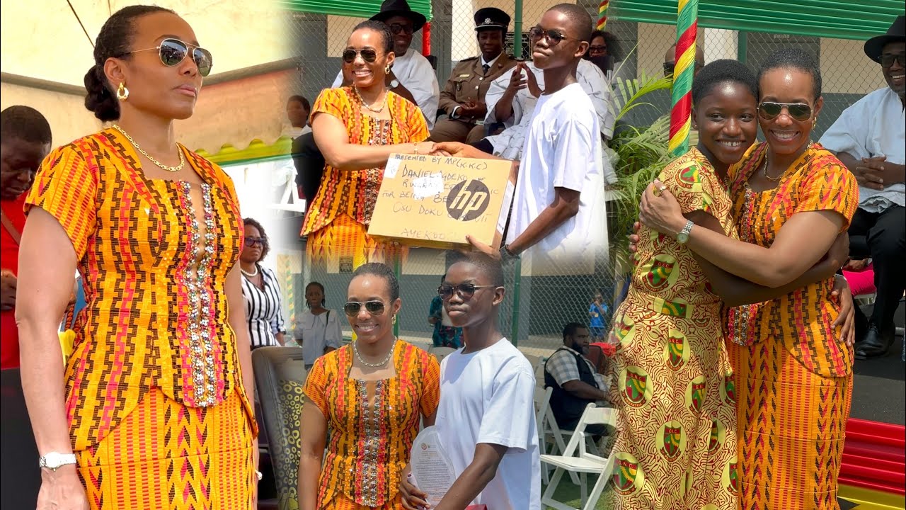 Hon. Zanetor Rawlings Stuns in Beautiful Kente Outfit on 6th March as She Gifts Laptops to Students