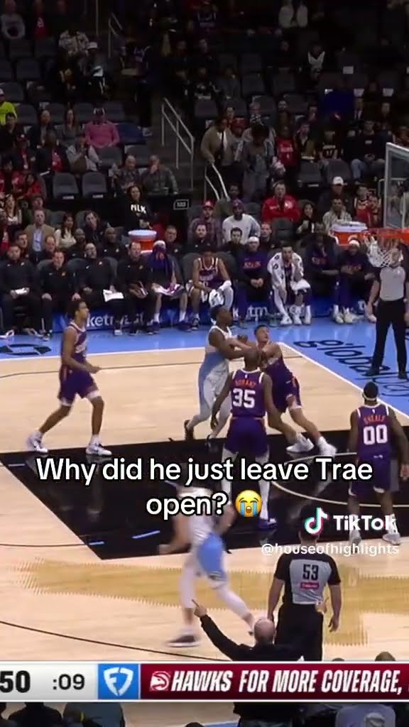 Why did he leave Trae open? #hoodnews #traeyoung #NBA #basketball #sports #bball #atlantahawks #omg