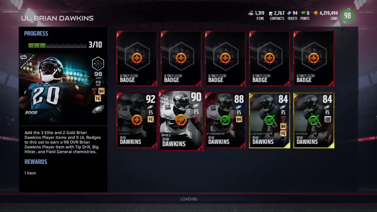 Brian Dawkins Ultimate Legend Set Collection Madden 17 MUT