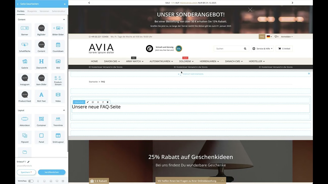 FAQ-Seite mit OPC (OnPageComposer) des JTL-Shop5 erstellen