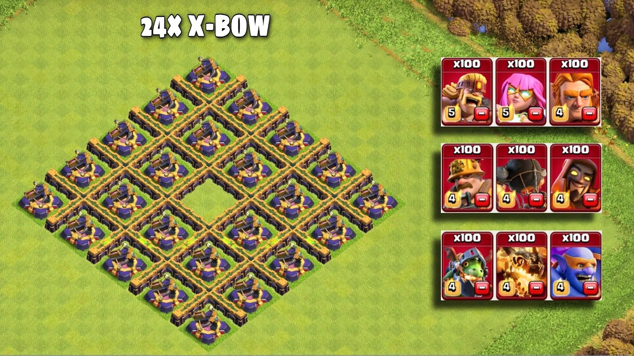 24× Max X-Bow Vs All Max Super Troops- Clash of Clans