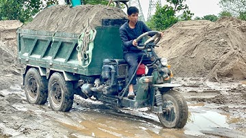 Công nông một khối chở cát xi măng chạy cực bốc | Bác tài công nông vác xi măng vất vả | Máy xúc cát