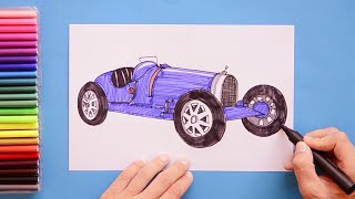 How to draw Bugatti Type 35 vintage race car