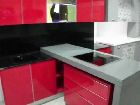 Cocinas en murcia, cocina rojo brillo con encimera gris youtube