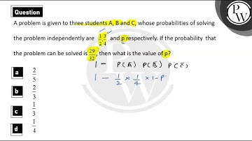 A problem is given to three students A, B and C, whose probabilities of solving the problem inde....