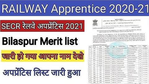 SECR  Railway Apprentice Bilaspur Merit list 2020-21