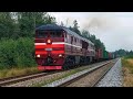 Locomotive 2TE116-1060 with freight train passing stop Alotene.