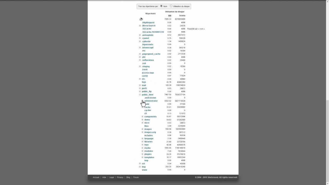 Hébergement Joomla - Gestion de son espace disque chez SiteGround