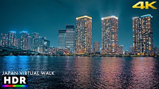 Japan - Tokyo bay, night walk in Toyosu • 4K HDR