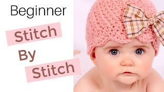 How to Crochet a Baby Hat 3  6 Month Size  Textured Crochet Baby Hat With Scalloped Edge