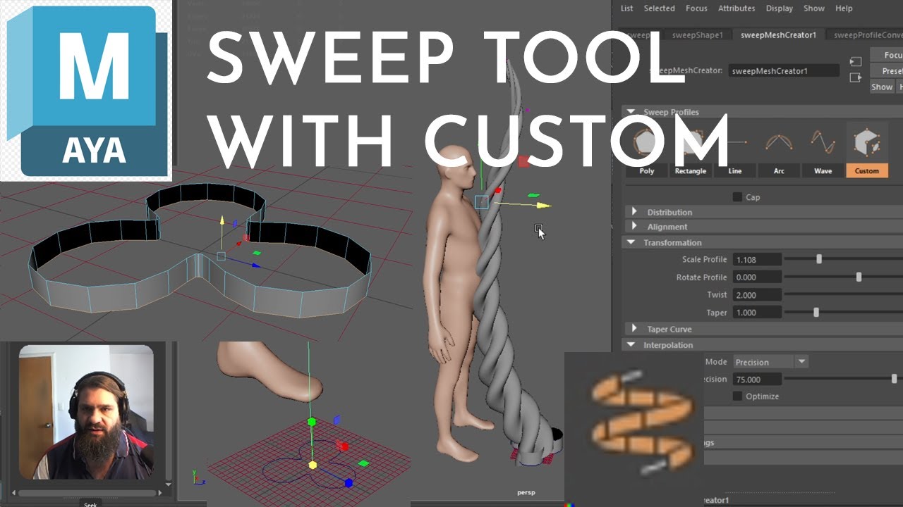 Maya: How to do taper with a twist with a custom shape with the Sweep ...