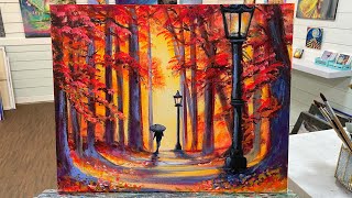 How To Paint A WALK IN AUTUMN  acrylic painting tutorial