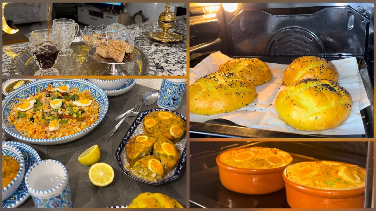 تجهيز مائدة رمضان /خبز  مبسس التونسي /سلاطة روز /دجاج مشوي احلى روتين في رمضان