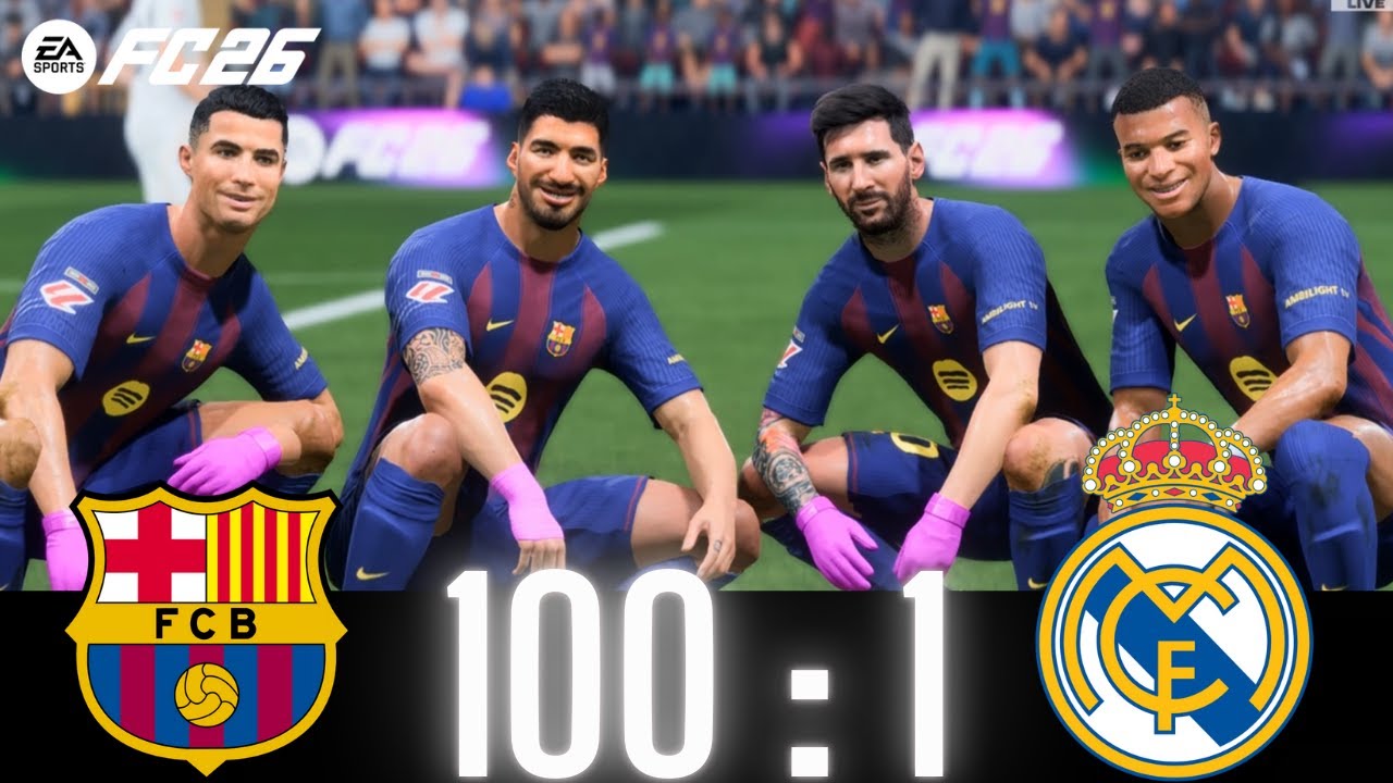 FC 25 -RONALDO MESSI  NEYMAR & MBAPPE | ALL WORLDS STARS | FC BARCELONA 100-1 REAL MADRID