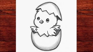 Cute Chick Hatching Drawing Easy Baby Bird in Egg Pencil Sketch Tutorial Step by Step screenshot 3