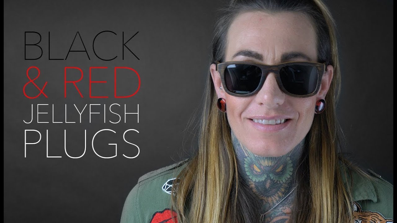 Black & Red Jellyfish Glass Plugs (00G - 1 Inch) | UrbanBodyJewelry.com