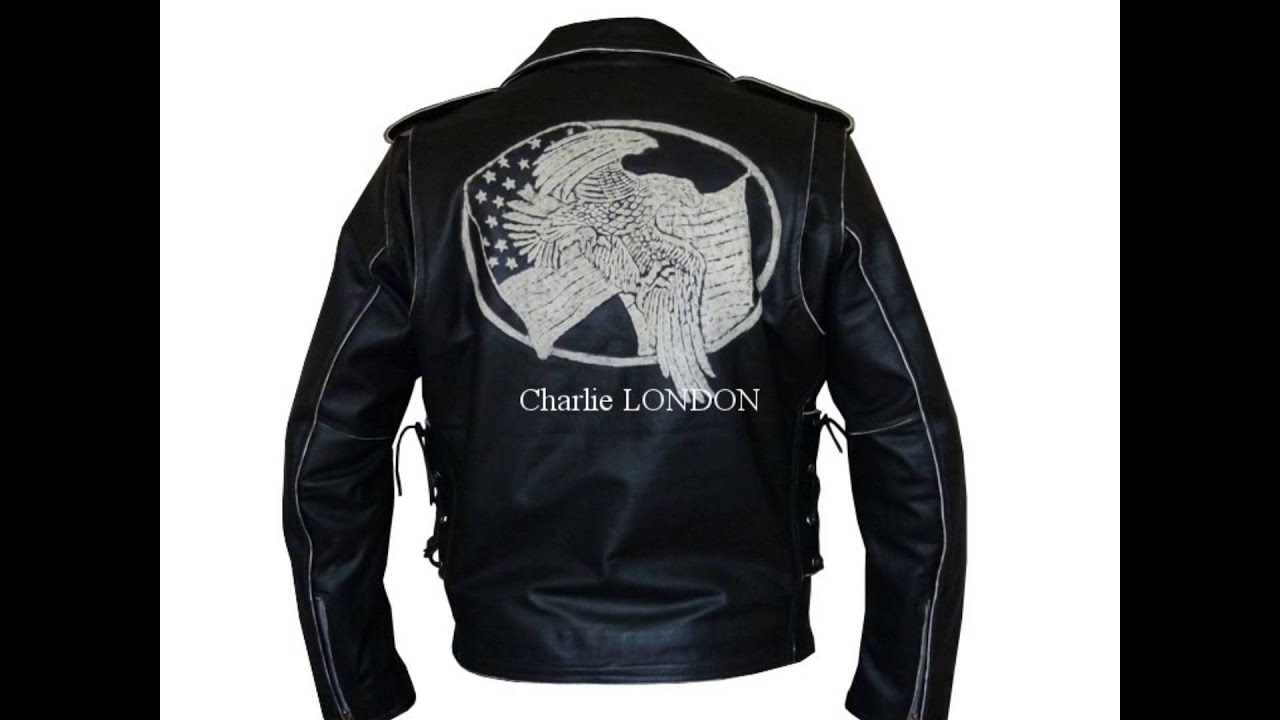 Mens Black Leather Eagle Embossed Motorcycle Jacket YouTube
