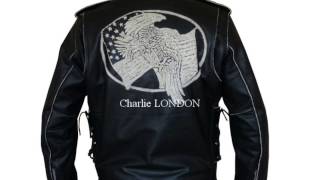 Mens Black Leather Eagle Embossed Motorcycle Jacket