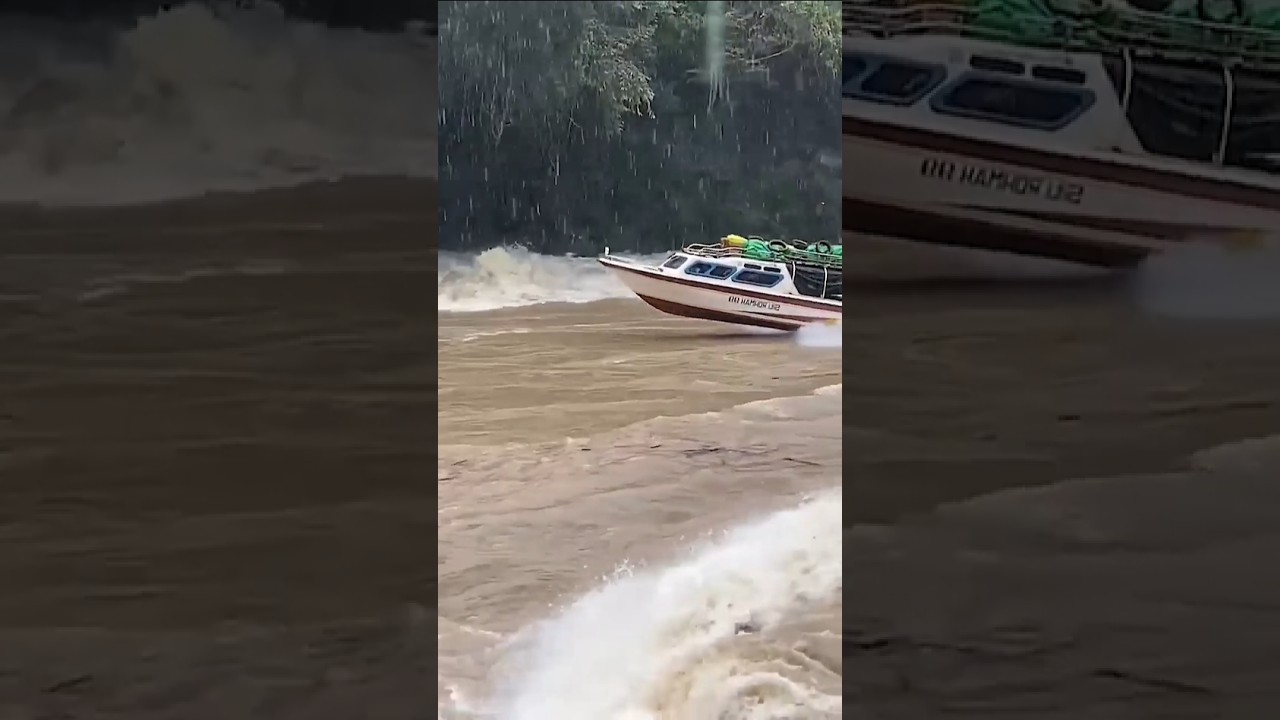 The process of testing the durability and performance of boats when hit by strong currents 