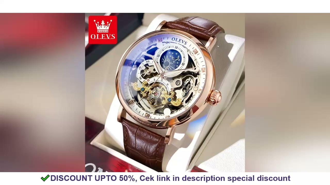 OLEVS Skeleton Watches Mechanical Automatic Watch Men Tourbillon Sport Clock Casual Business Moon