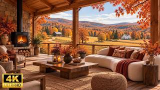 Sit Here & Enjoy Autumn Morning Piano 🍂 Peaceful Cabin Porch with Fireplace Sounds for Relax, Read screenshot 5