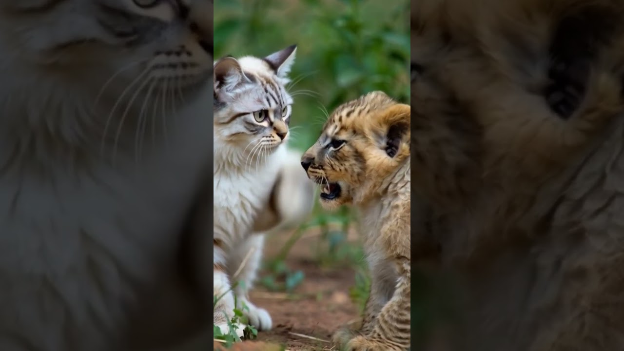 Cute cat and Cute lion adventures🤗😺🦁