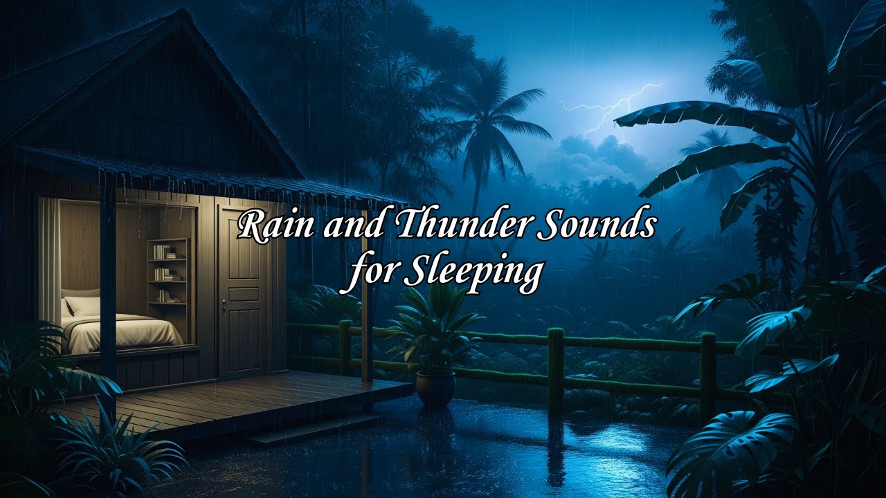 Rain with Slow Jungle Thunder Carry You Down to Sleep in a Tropical Cabin 🌧️