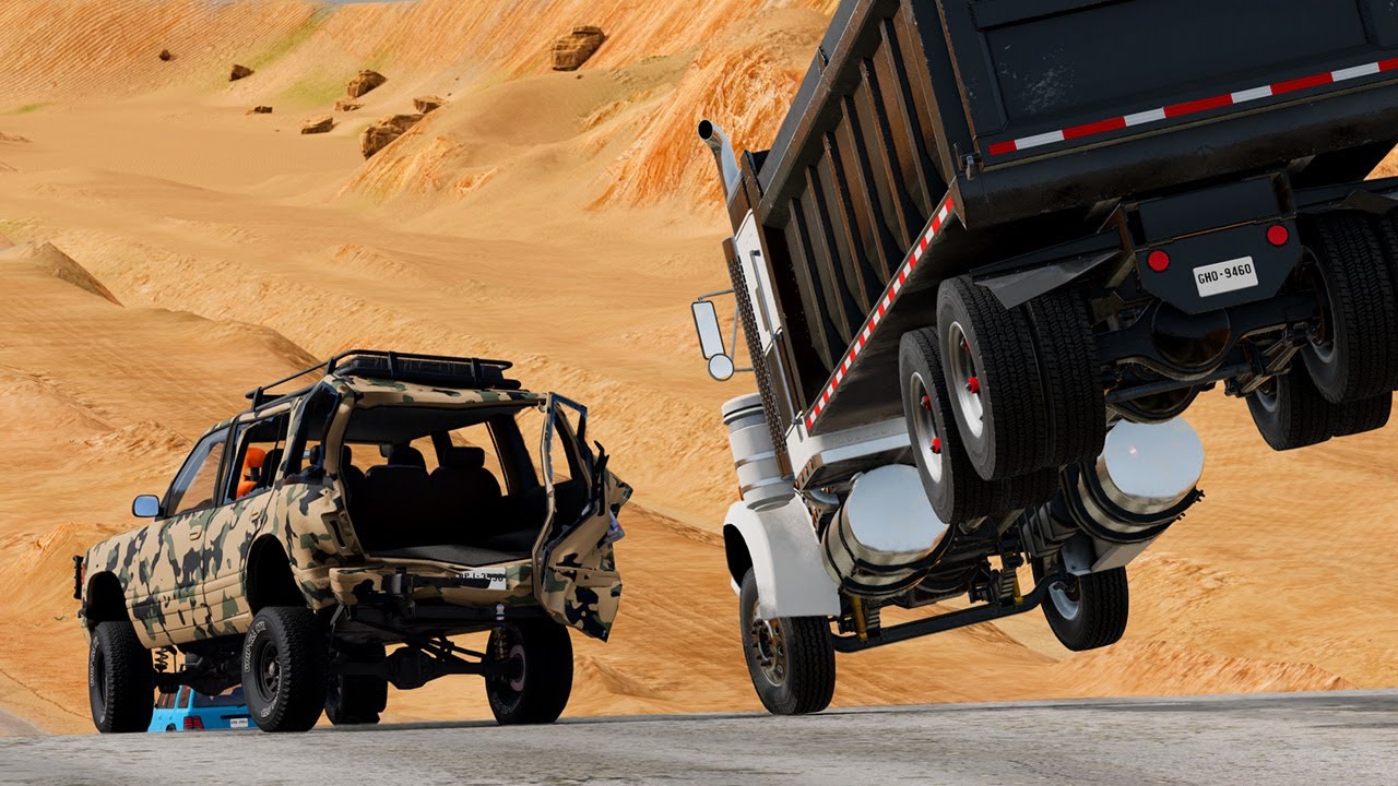 SEMI TRUCK vs. 10 CARS: Desert Road Rage DESTRUCTION (BeamNG Drive)