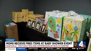 Moms receive free items at baby shower event