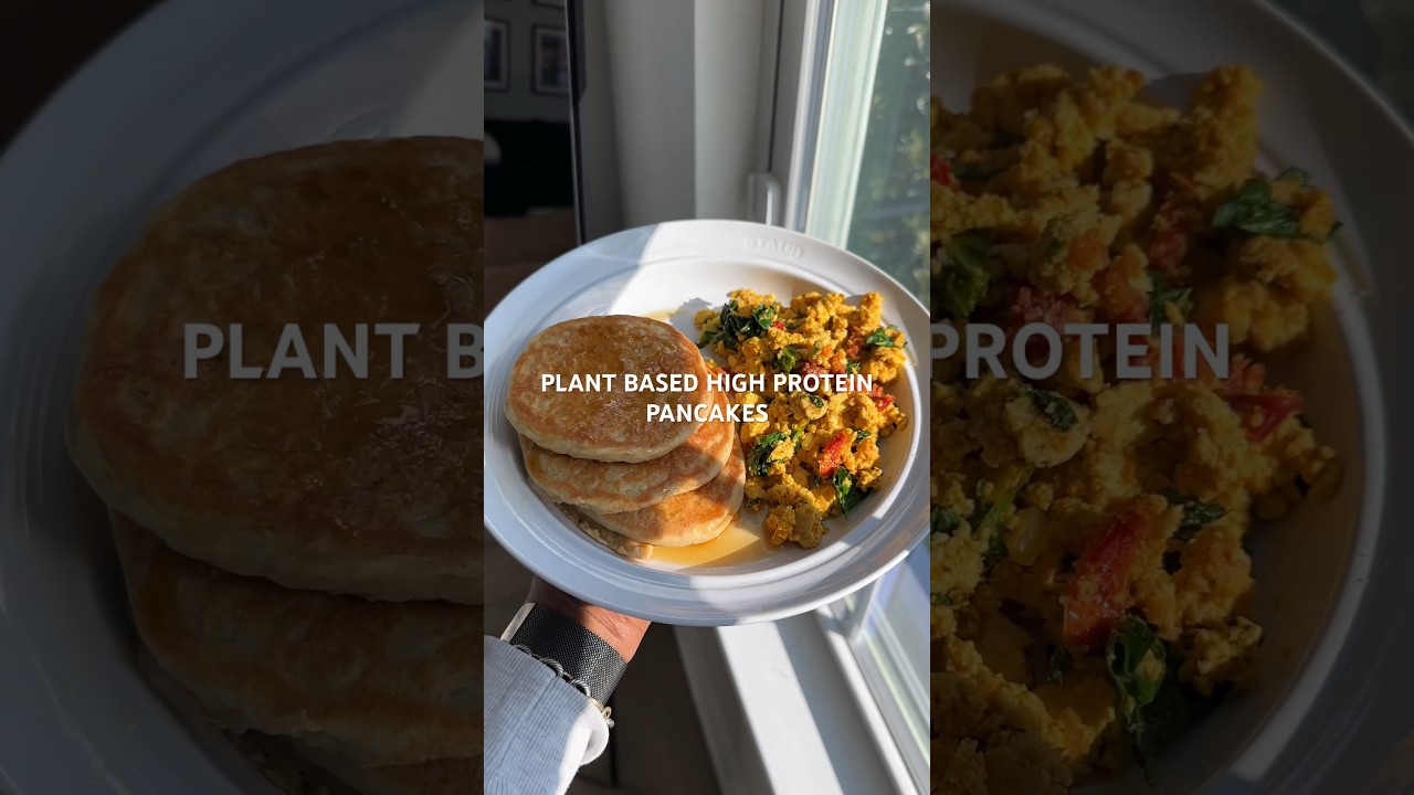 High Protein Easy Plant Based Pancakes 🥞 recipe in comments #veganbreakfastideas #proteinpancake