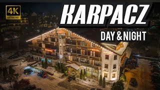 KARPACZ z lotu ptaka za dnia i nocą...(deptak/centrum) Karpacz by drone Day &amp; Night #poland #karpacz