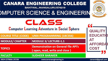 VTU UP (18CS56) UP : Demonstration on General file API’s ( open, read, write and close ) (M3 L1.1)