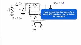 Darlington Transistor in Emitter Follower Circuit
Learn how to analyze an emitter follower circuit that uses a Darlington transistor. The T-model (with resistance re) is used for the transistor for the small signal analysis. Input impedance, output impedance, and gain are all calculated from the small signal model.
Intro Song: Calabash by Co.fee
Extro Song: Enter the Tesla Machine by Tri-Tachyon
David Williams
www.elen.ca Darlington Transistor in Emitter Follower Circuit