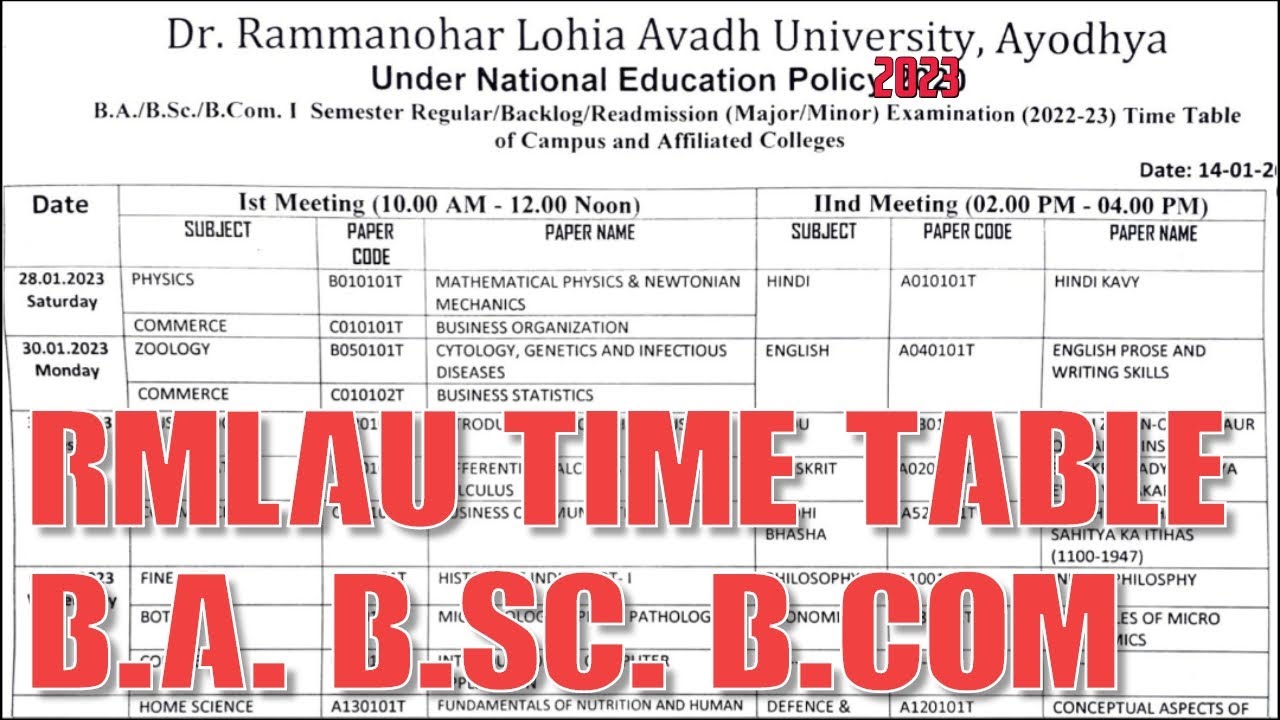rmlau time table 2023 rmlau time table YouTube