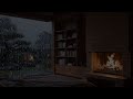(NO ADS) Heavy Rain Night ASMR 🌧️ Soft Piano & Warm Fireplace for Deep Sleep, Anxiety Relief | LIVE