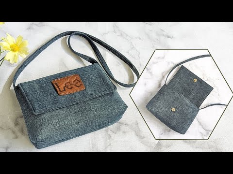 DIY Minimalist Flap Over Denim Crossbody Bag Out of Old Jeans | Bag ...