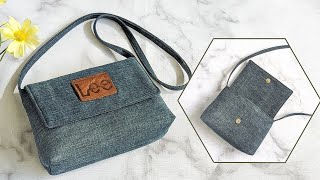 DIY Minimalist Flap Over Denim Crossbody Bag Out of Old Jeans | Bag Tutorial | Upcycle Craft