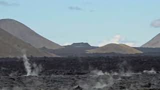 Rain Creates Steam Plumes from Still Warm Lava Field, Meradalir Valley (2021 & 22 Eruption), Iceland