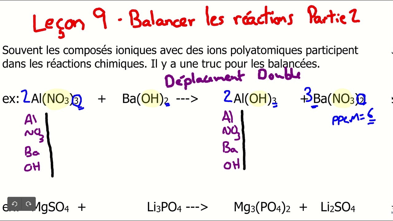 Leçon 9 Les réactions chimiques et balancer partie 2 - YouTube