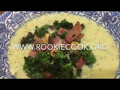 Leek & Butter Bean Soup with Crispy Kale & Bacon