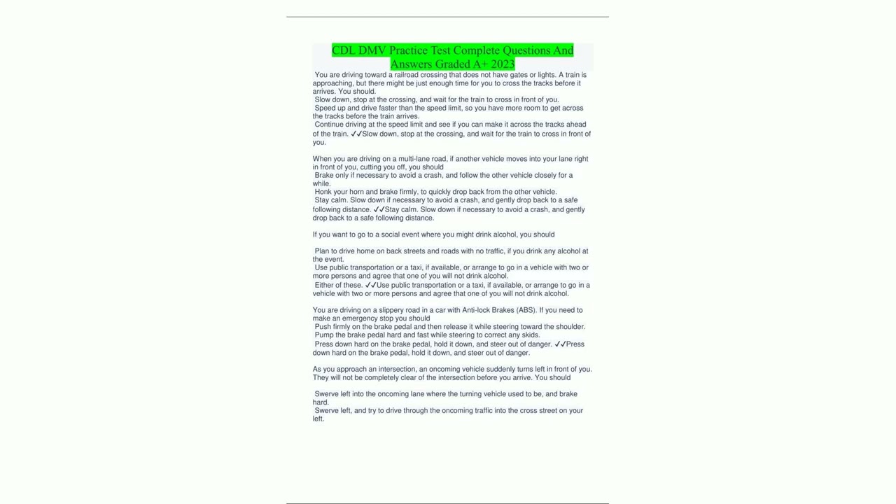 CDL DMV Practice Test Complete Questions And Answers Graded A 202329