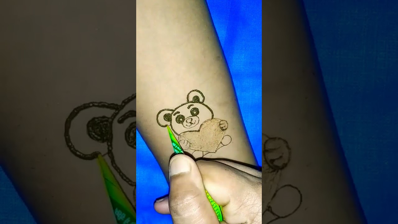 New loveing heart teddy bear mehndi design ।। loving teddy tattoo।।# ...