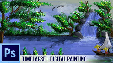 [Adobe Photoshop CS6] Timelapse: How to Make Digital Painting Waterfall Scenery and There