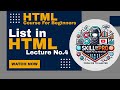 HTML Lists Explained | HTML Tutorial for Beginners | Lecture 4 | Skill By Pro