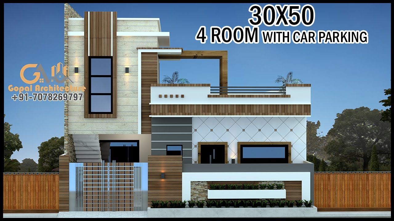 30'-0"x50'-0" 4 Room With Car Parking 3D House Design With Layout Plan ...