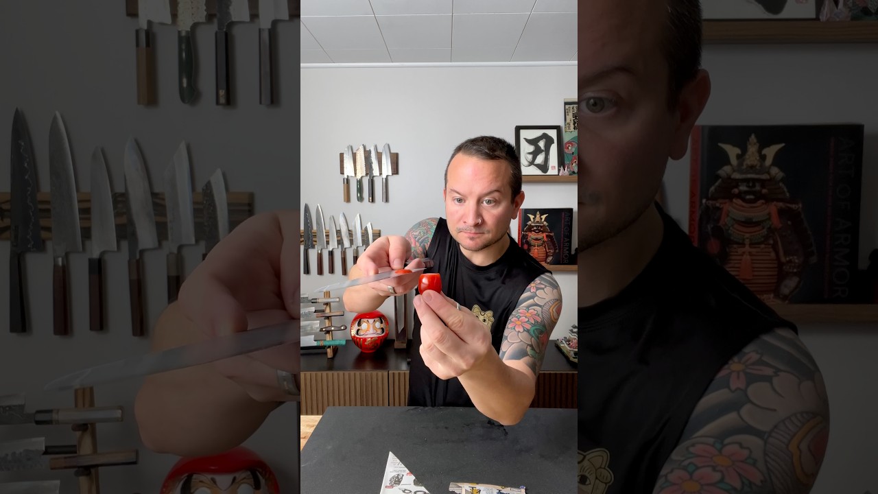 Will It Cut? Sharpness Test After New Edge on Koutetsu Type 3 Gyuto Knife 