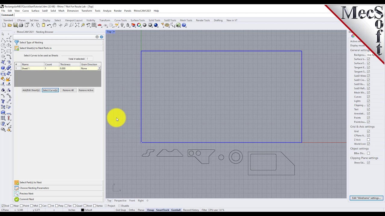 RhinoCAM 2021 Rectangular Nesting Quick Start