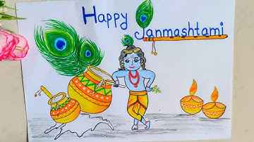 Janmashtami Special Krishna Painting/Janmashtami drawing easy/lord krishna drawing for beginners